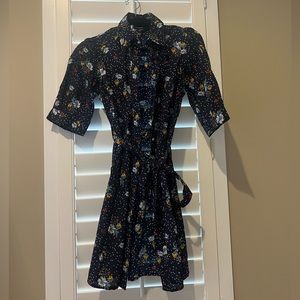Blue polka dot floral wrap dress
